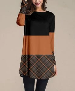 Nanu Orange & Dark Gray Plaid Long-Sleeve Tunic - Women & Plus