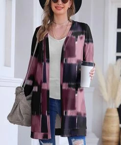 Nanu Burgundy & Black Abstract Open Cardigan - Plus