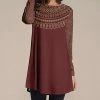 Nanu Burgundy & Gold Geometric Long-Sleeve Tunic - Women & Plus