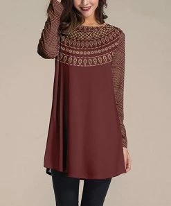 Nanu Burgundy & Gold Geometric Long-Sleeve Tunic - Women & Plus