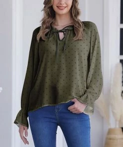 Nanu Olive & Black Polka Dot V-Neck Chiffon Tunic - Plus