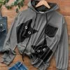 Nanu Gray & Black Cat Pocket-Accent Hacci Drawstring Hoodie - Plus