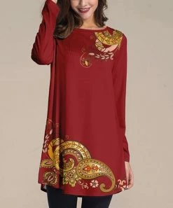 Nanu Red & Yellow Paisley Long-Sleeve Tunic - Women
