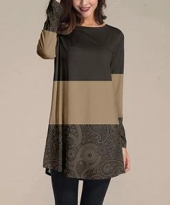 Nanu Brown Paisley Color Block Long-Sleeve Tunic - Women