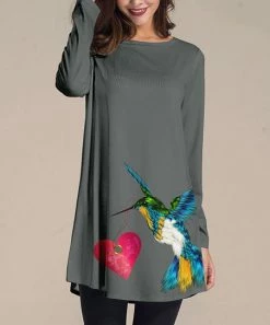 Nanu Dark Gray & Pink Hummingbird Long-Sleeve Tunic - Plus