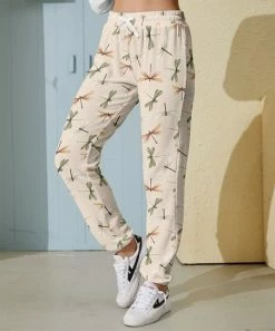 Nanu Cream & Green Dragonfly Hacci Joggers - Women