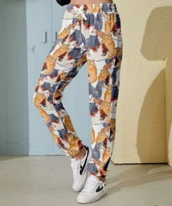 Nanu Orange & Gray Cats Hacci Joggers - Women