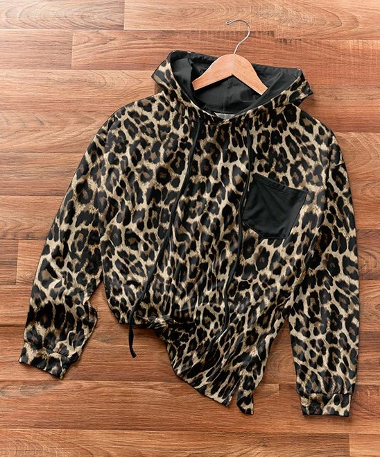 Nanu Brown & Black Leopard Pocket Relaxed Hoodie - Women 2 Nanu Brown & Black Leopard Pocket Relaxed Hoodie - Women - Image 2