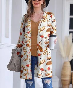 Nanu White & Brown Fox & Mushroom Hacci Open Cardigan - Women