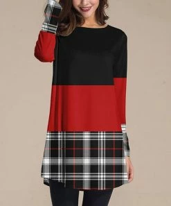 Nanu Black & Red Plaid Long-Sleeve Tunic - Women