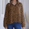 Nanu Brown & Black Leopard Chiffon Bishop-Sleeve V-Neck Tunic - Women