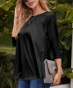 Nanu Black Three-Quarter Sleeve Tunic - Women
