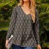 Nanu Black & Gray Abstract Geometric V-Neck Hi-Low Tunic - Women