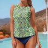 Nanu Green MEdallion Back Cut-Out Tankini Top & Bottoms - Plus