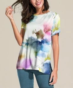 Nanu White & Blue Watercolor Floral Short-Sleeve Tunic - Women & Plus