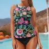 Nanu Fuchsia & Black Back Cut-Out Tankini Top & Bottoms - Plus