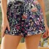 Nanu Dark Purple & Pink Floral Drawstring Pocket Cuffed-Hem Shorts - Women & Plus