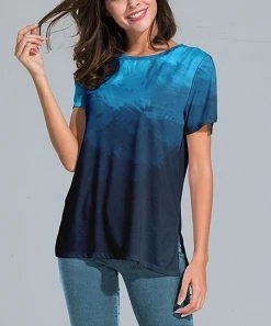 Nanu Blue & Navy Abstract Ombré Slit-Sleeve Split-Hem Tunic - Women