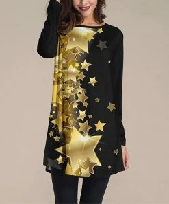 Nanu Black & Golden Stars Long-Sleeve Tunic - Plus