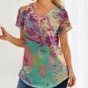 Nanu Green & Purple Brushstroke Hacci V-Neck Curved-Hem Tee - Plus