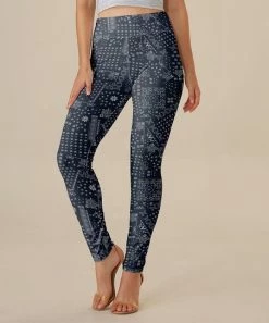 Nanu Dark Gray Blue & White Paisley Leggings - Plus