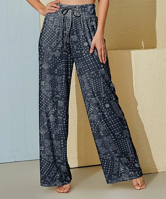 Nanu Dark Gray-Blue Paisley Palazzo Pants - Plus 1 Nanu Dark Gray-Blue Paisley Palazzo Pants - Plus