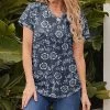 Nanu Dark Blue & White Floral V-Neck Curved-Hem Tee - Plus