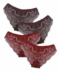 Nanu Red & Burgundy Lace Brazilian Panty Set - Women