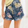 Nanu Dark Blue & Pink Flamingos Hacci Drawstring Shorts - Women