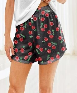 Nanu Black & Red Cherry Hacci Drawstring Shorts - Women