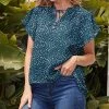 Nanu Dark Blue & Navy Abstract Tie-Neck Chiffon Flutter-Sleeve Top - Plus