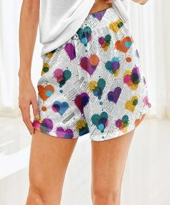 Nanu White & Purple Splatter Hearts Hacci Drawstring Shorts - Women