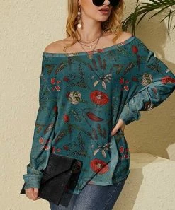 Nanu Teal & Red Floral Hacci Boatneck Dolman Pullover - Women
