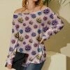 Nanu Purple & Blue Pumpkins Hacci Boatneck Dolman Pullover - Women