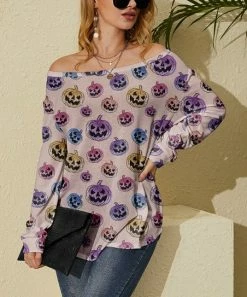 Nanu Purple & Blue Pumpkins Hacci Boatneck Dolman Pullover - Women