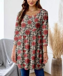 Nanu Red & Black Floral Velvet Tunic - Plus