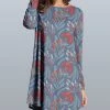 Nanu Coral & Night Blue Scandinavian Floral Long-Sleeve Tunic - Plus
