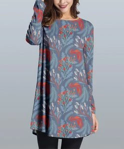 Nanu Coral & Night Blue Scandinavian Floral Long-Sleeve Tunic - Plus