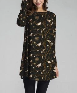 Nanu Black & Mustard Bird Long-Sleeve Tunic - Women & Plus