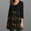 Nanu Black & Gold Floral Three-Quarter Sleeve Empire-Waist Tunic - Women