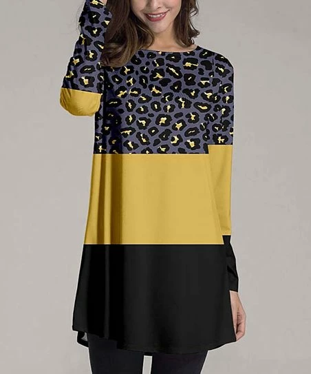 Nanu Yellow & Black Leopard Long-Sleeve Tunic - Women & Plus 1 Nanu Yellow & Black Leopard Long-Sleeve Tunic - Women & Plus