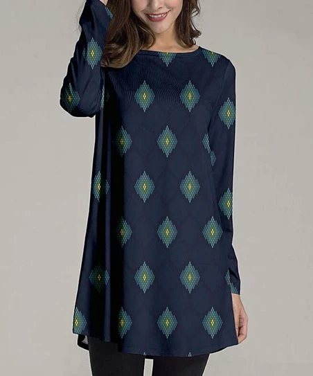 Nanu Navy & Yellow Geometric Long-Sleeve Tunic - Women & Plus 1 Nanu Navy & Yellow Geometric Long-Sleeve Tunic - Women & Plus