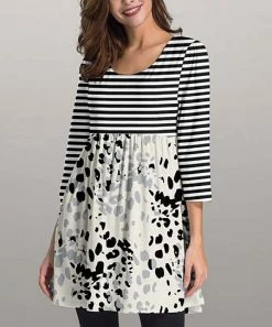 Nanu Black & Cream Contrast Dot Three-Quarter Sleeve Empire-Waist Tunic - Plus