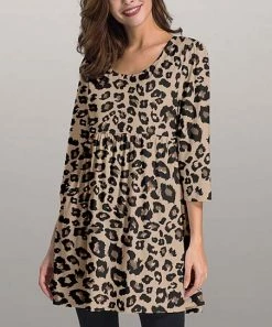 Nanu Tan & Gray Leopard Three-Quarter Sleeve Empire-Waist Tunic - Women & Plus