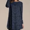Nanu Navy & Black Arabesque Long-Sleeve Tunic - Women & Plus