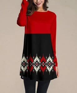 Nanu Black & Red Geometric Long-Sleeve Tunic - Women & Plus