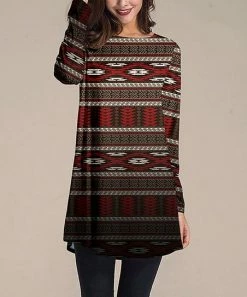 Nanu Red & Brown Geometric Long-Sleeve Tunic - Women & Plus