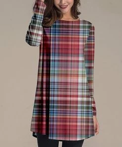 Nanu Red & Blue Plaid Long-Sleeve Tunic - Women & Plus