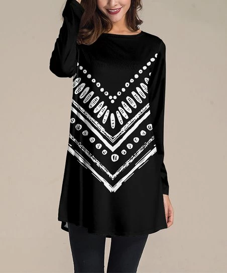 Nanu Black & White Chevron Long-Sleeve Tunic - Women & Plus 1 Nanu Black & White Chevron Long-Sleeve Tunic - Women & Plus