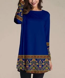 Nanu Blue & Brown Arabesque Contrast Long-Sleeve Tunic - Women